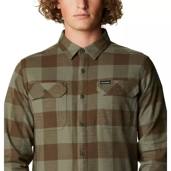 Columbia Mens Flare Gun Stretch FlannelStone Green Twill Buffalo Checklegacy