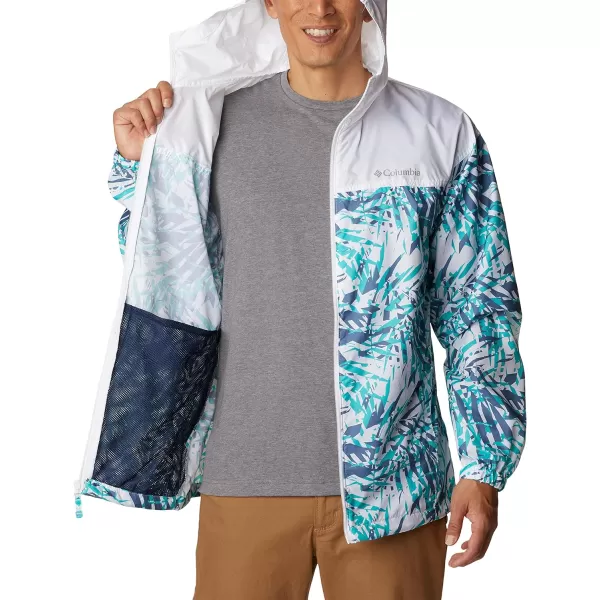 Columbia Mens Flash Challenger Novelty WindbreakerBright Aqua Dye Palms TonalWhite