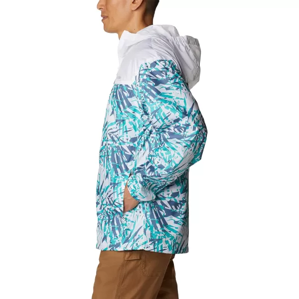 Columbia Mens Flash Challenger Novelty WindbreakerBright Aqua Dye Palms TonalWhite