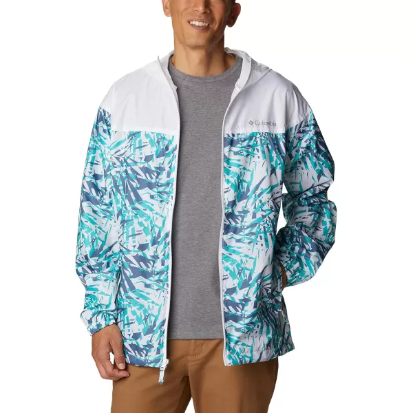 Columbia Mens Flash Challenger Novelty WindbreakerBright Aqua Dye Palms TonalWhite