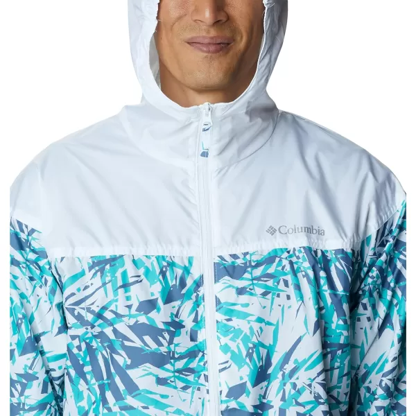 Columbia Mens Flash Challenger Novelty WindbreakerBright Aqua Dye Palms TonalWhite