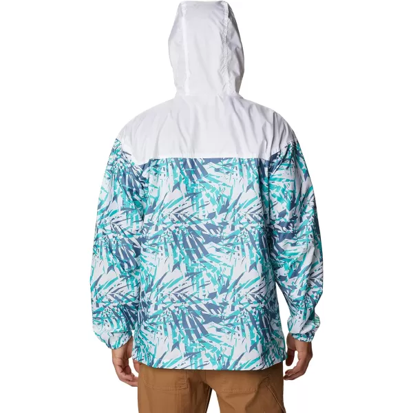 Columbia Mens Flash Challenger Novelty WindbreakerBright Aqua Dye Palms TonalWhite