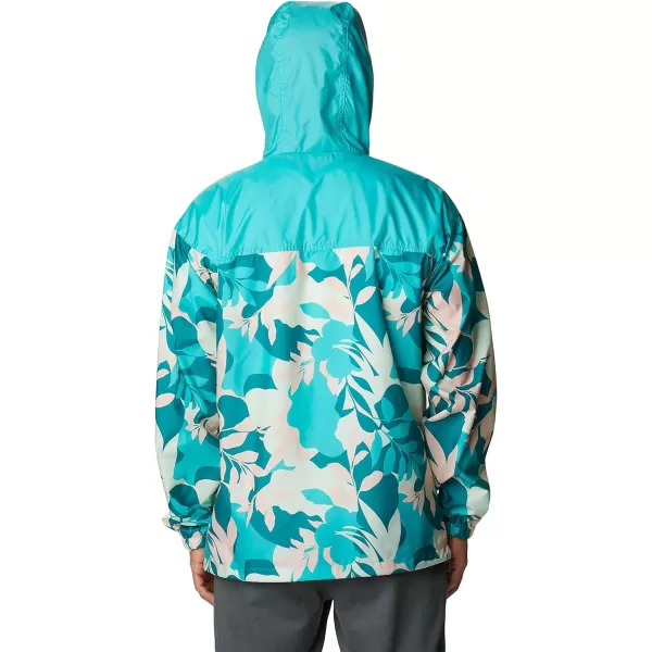 Columbia Mens Flash Challenger Novelty WindbreakerBright Aqua Floriated PrintBright Aqua