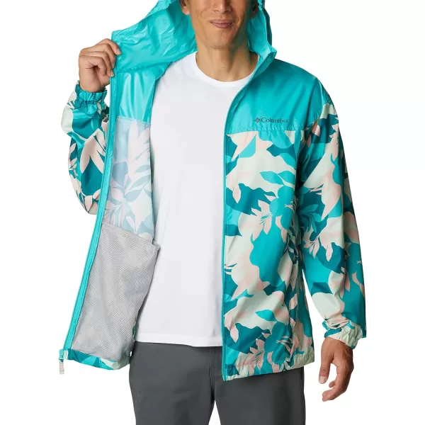 Columbia Mens Flash Challenger Novelty WindbreakerBright Aqua Floriated PrintBright Aqua