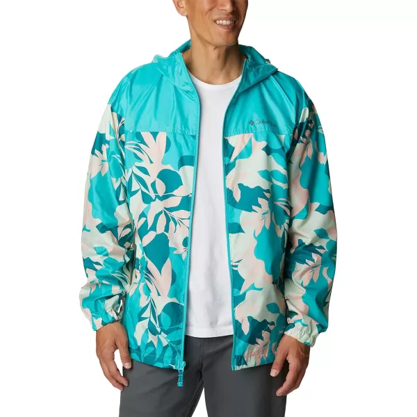 Columbia Mens Flash Challenger Novelty WindbreakerBright Aqua Floriated PrintBright Aqua