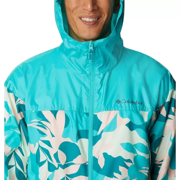 Columbia Mens Flash Challenger Novelty WindbreakerBright Aqua Floriated PrintBright Aqua