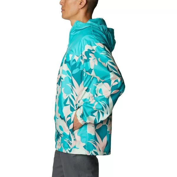 Columbia Mens Flash Challenger Novelty WindbreakerBright Aqua Floriated PrintBright Aqua