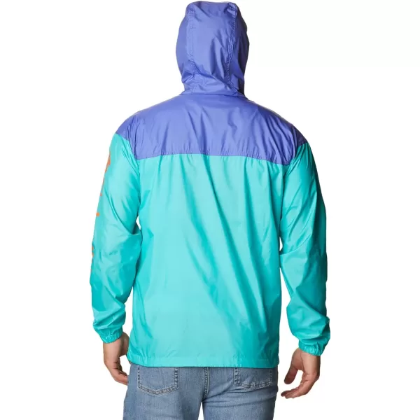 Columbia Mens Flash Challenger Novelty WindbreakerBright AquaPurple Lotus