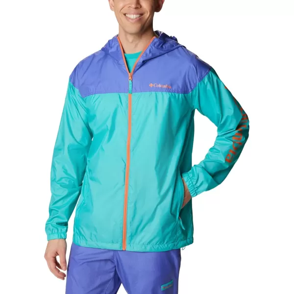 Columbia Mens Flash Challenger Novelty WindbreakerBright AquaPurple Lotus