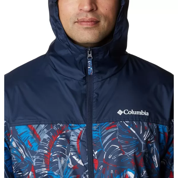 Columbia Mens Flash Challenger Novelty WindbreakerBright Indigo King Palms Multi Print