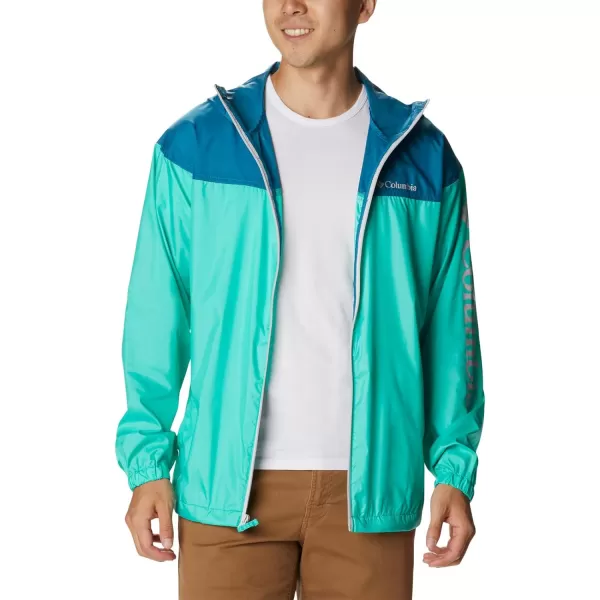 Columbia Mens Flash Challenger Novelty WindbreakerElectric TurquoiseDeep Marine