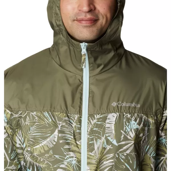 Columbia Mens Flash Challenger Novelty WindbreakerStone Green King Palms Multi Print