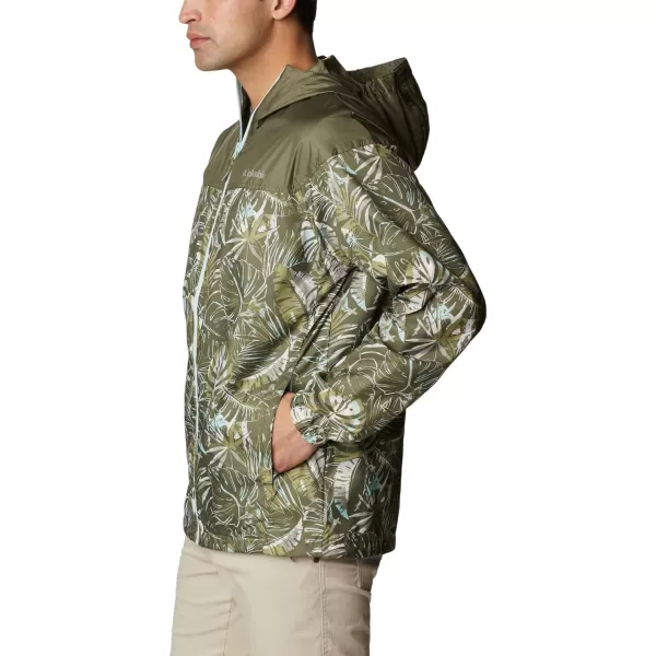 Columbia Mens Flash Challenger Novelty WindbreakerStone Green King Palms Multi Print