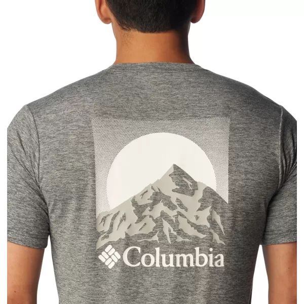 Columbia Mens Kwick Hike Back Graphic Short Sleeve TeeBlack HeatherMoonscape