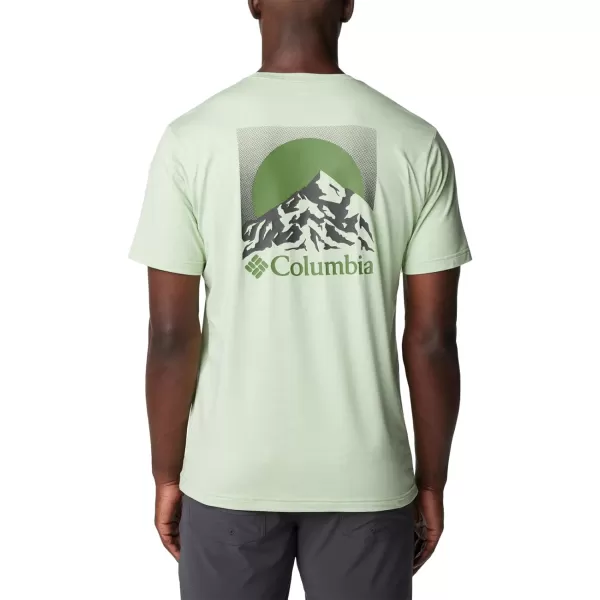 Columbia Mens Kwick Hike Back Graphic Short Sleeve TeeSage Leaf HeatherMoonscape
