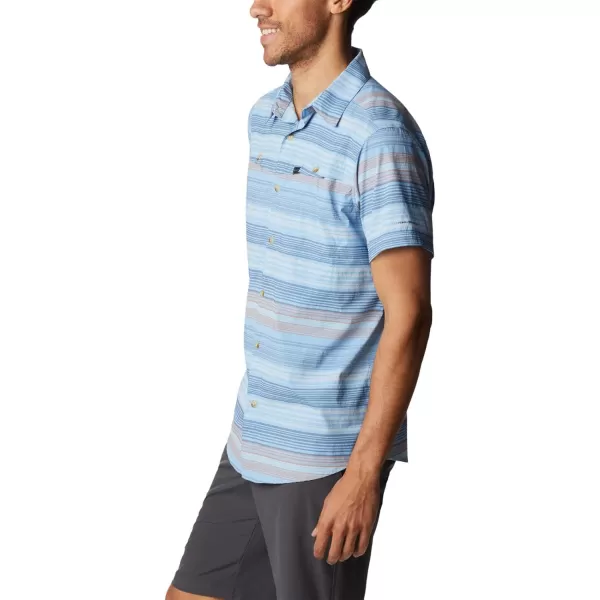 Columbia Mens Newton Ridge Plaid Short SleeveJet Stream Striped Sunset