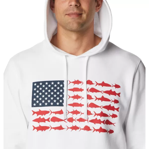 Columbia Mens PFG Fish Flag Ii HoodieWhiteRed Spark Usa