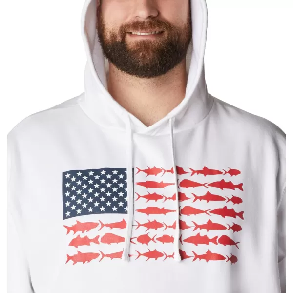 Columbia Mens PFG Fish Flag Ii HoodieWhiteRed Spark Usa