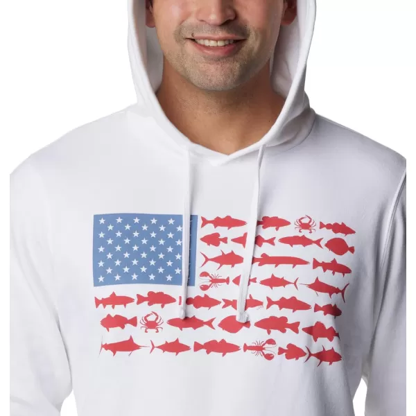 Columbia Mens PFG Fish Flag Ii HoodieWhiteSunset Red Midatlantic Fish