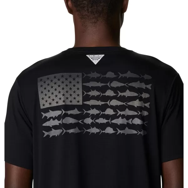 Columbia Mens PFG Fish Flag Tech Tee SsBlackGraphite Gradient