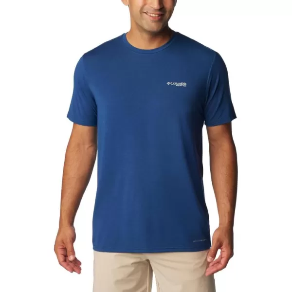 Columbia Mens PFG Fish Flag Tech Tee SsCarbonVivid Blue Gradient