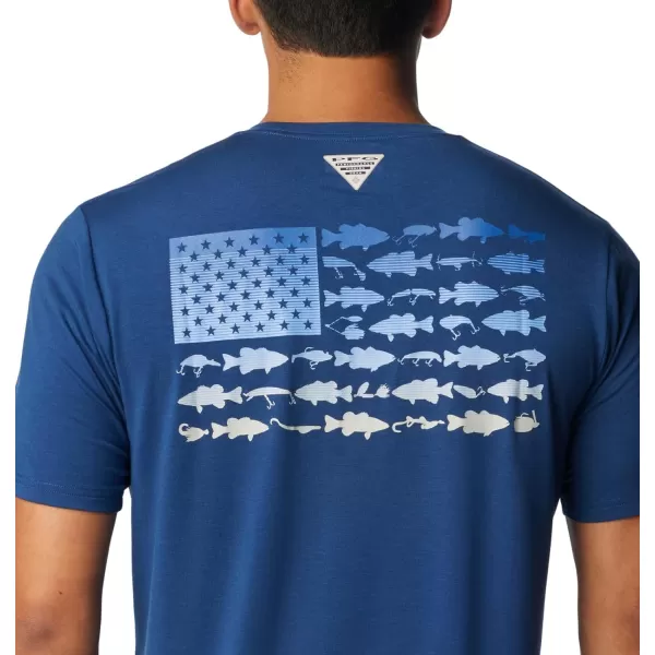 Columbia Mens PFG Fish Flag Tech Tee SsCarbonVivid Blue Gradient