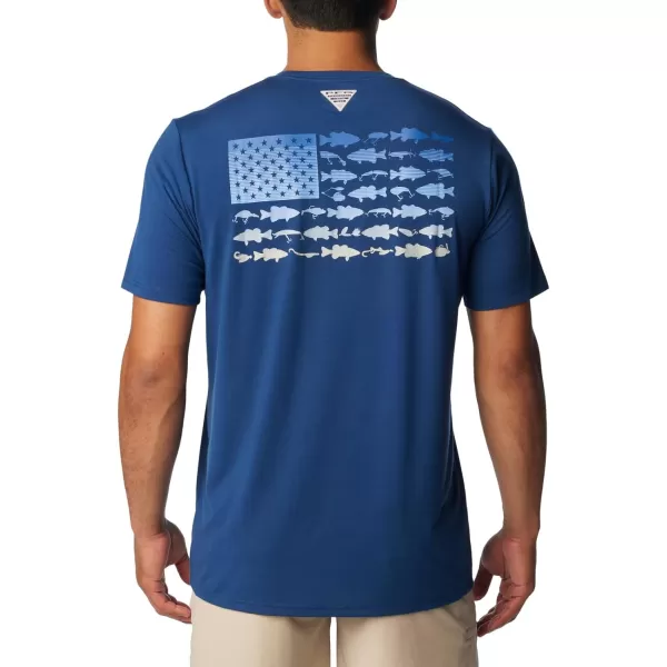 Columbia Mens PFG Fish Flag Tech Tee SsCarbonVivid Blue Gradient