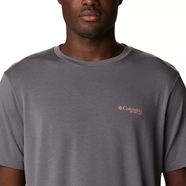 Columbia Mens PFG Fish Flag Tech Tee SsCity GreyRed Hibiscus Gradient