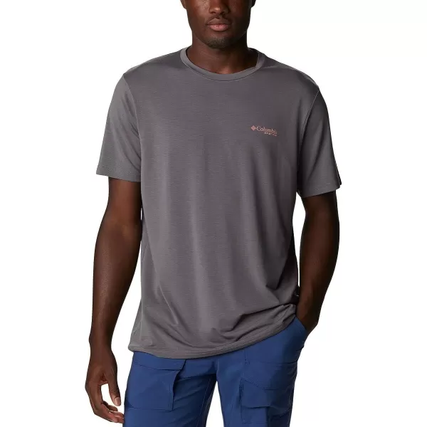 Columbia Mens PFG Fish Flag Tech Tee SsCity GreyRed Hibiscus Gradient