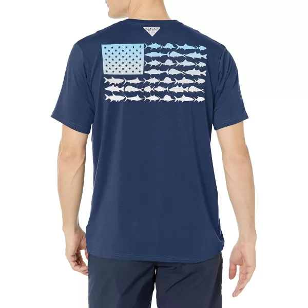 Columbia Mens PFG Fish Flag Tech Tee SsCollegiate NavyAgate Gradient Graphic