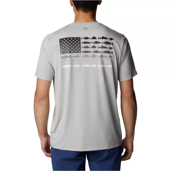 Columbia Mens PFG Fish Flag Tech Tee SsCool GreyBlack Gradient Graphic