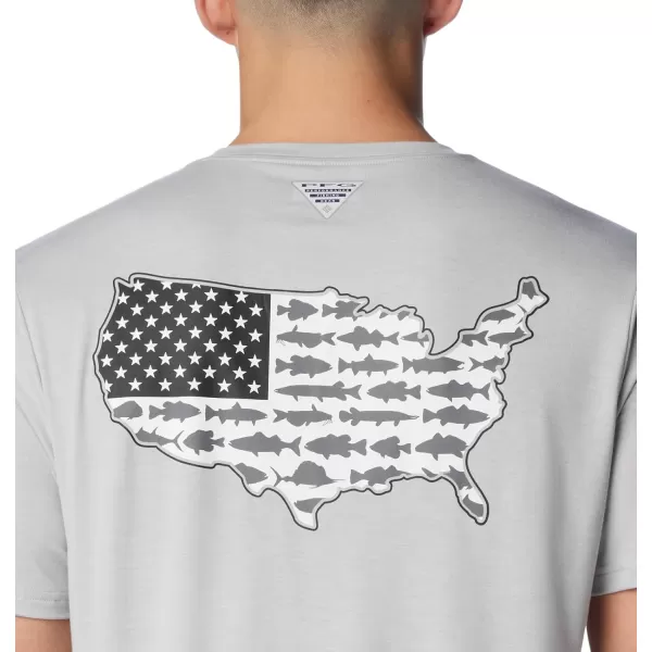 Columbia Mens PFG Fish Flag Tech Tee SsCool GreyStatetriot Usa Graphic