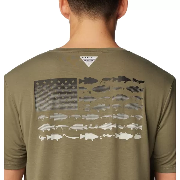 Columbia Mens PFG Fish Flag Tech Tee SsCypressGraphite Gradient