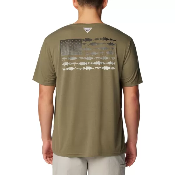 Columbia Mens PFG Fish Flag Tech Tee SsCypressGraphite Gradient