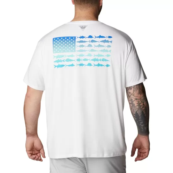 Columbia Mens PFG Fish Flag Tech Tee SsWhiteBlue Macaw Gradient