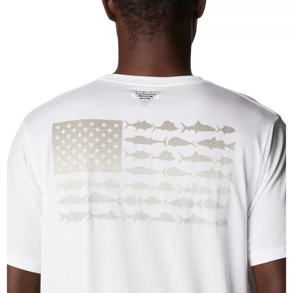 Columbia Mens PFG Fish Flag Tech Tee SsWhiteBlue Macaw Gradient