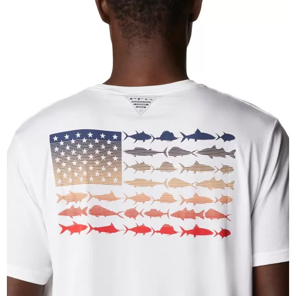 Columbia Mens PFG Fish Flag Tech Tee SsWhiteRed Spark Gradient