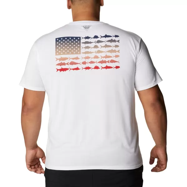 Columbia Mens PFG Fish Flag Tech Tee SsWhiteRed Spark Gradient