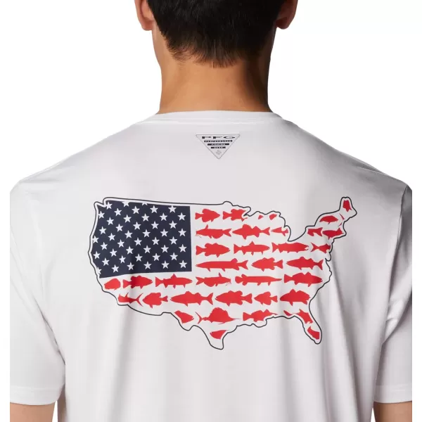 Columbia Mens PFG Fish Flag Tech Tee SsWhiteStatetriot Usa Graphic