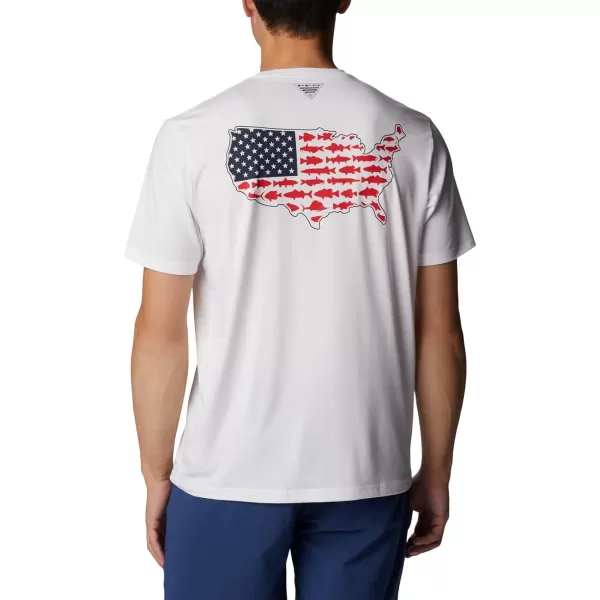 Columbia Mens PFG Fish Flag Tech Tee SsWhiteStatetriot Usa Graphic