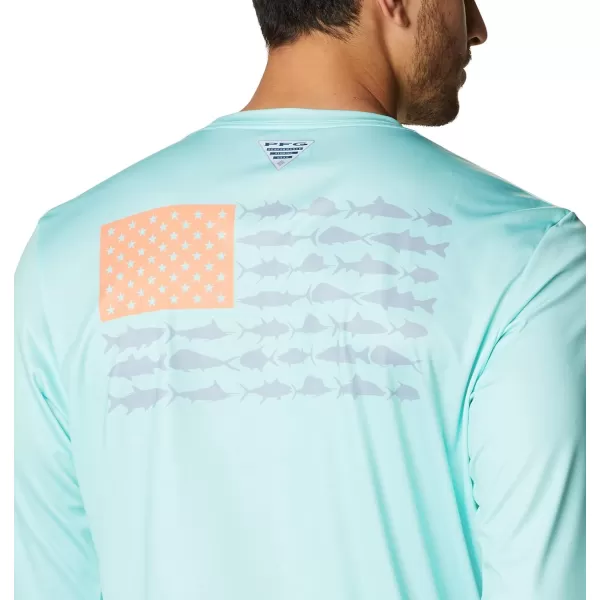 Columbia Mens PFG Terminal Tackle Fish Flag Long Sleeve Fishing ShirtGulf StreamBright Nectar