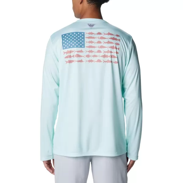 Columbia Mens PFG Terminal Tackle Fish Flag Long Sleeve Fishing ShirtIcy MornCanyon Blue