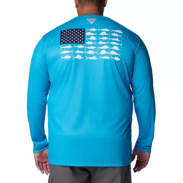 Columbia Mens PFG Terminal Tackle Fish Flag Long Sleeve Fishing ShirtOcean BlueColl Navy Offshore Slam