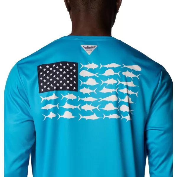 Columbia Mens PFG Terminal Tackle Fish Flag Long Sleeve Fishing ShirtOcean BlueColl Navy Offshore Slam