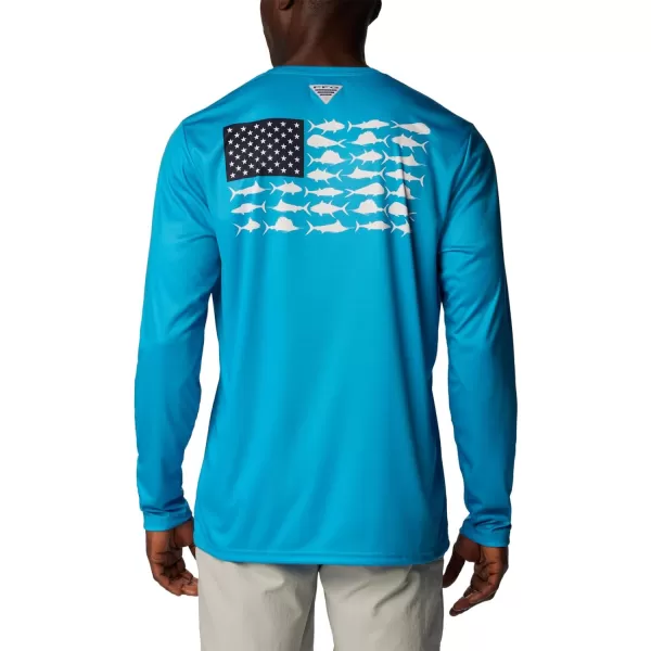 Columbia Mens PFG Terminal Tackle Fish Flag Long Sleeve Fishing ShirtOcean BlueColl Navy Offshore Slam