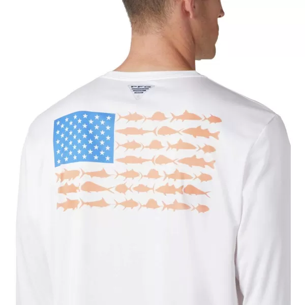 Columbia Mens PFG Terminal Tackle Fish Flag Long Sleeve Fishing ShirtWhiteBright Nectar