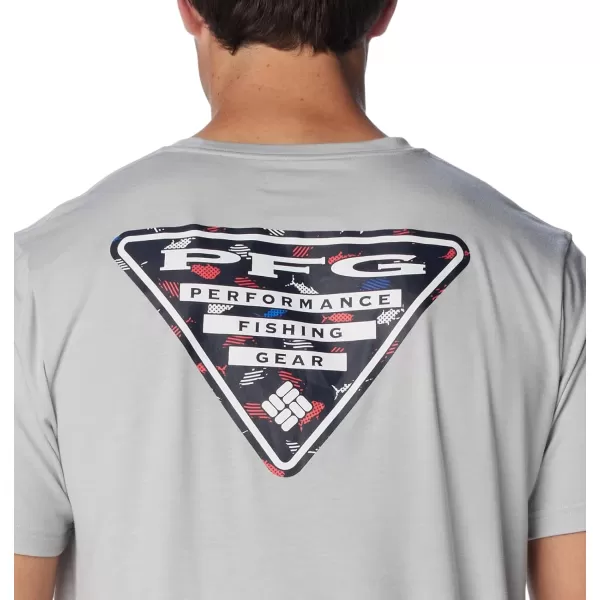 Columbia Mens PFG Triangle Fill Tech Tee Short SleeveCool GreyStars N Stripes Graphic