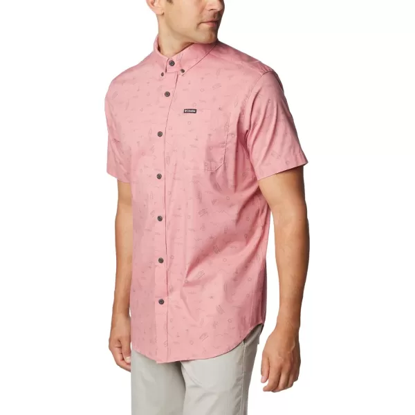 Columbia Mens Rapid Rivers Printed Short Sleeve ShirtPink Agave Explorer