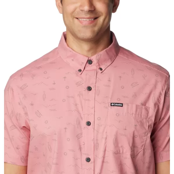 Columbia Mens Rapid Rivers Printed Short Sleeve ShirtPink Agave Explorer