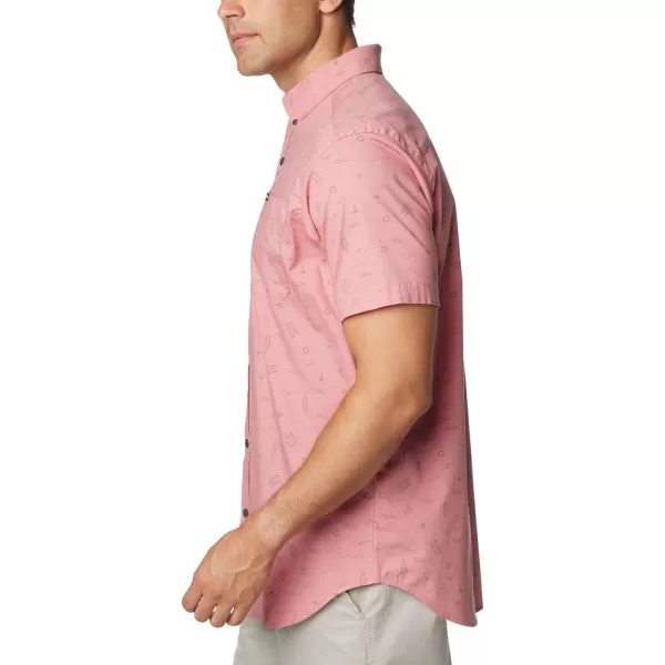 Columbia Mens Rapid Rivers Printed Short Sleeve ShirtPink Agave Explorer